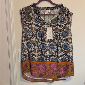 Joie Sleeveless Blue and White Graphic Tunic